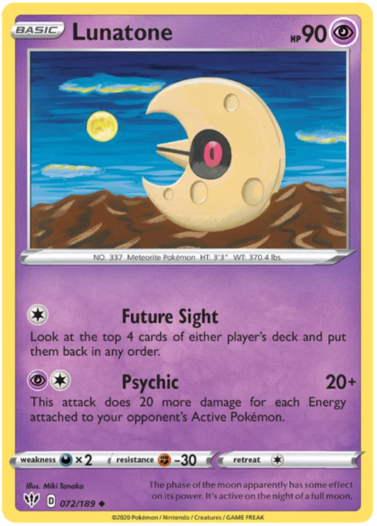 072/189 Lunatone (Darkness Ablaze) Pokemon card (English)