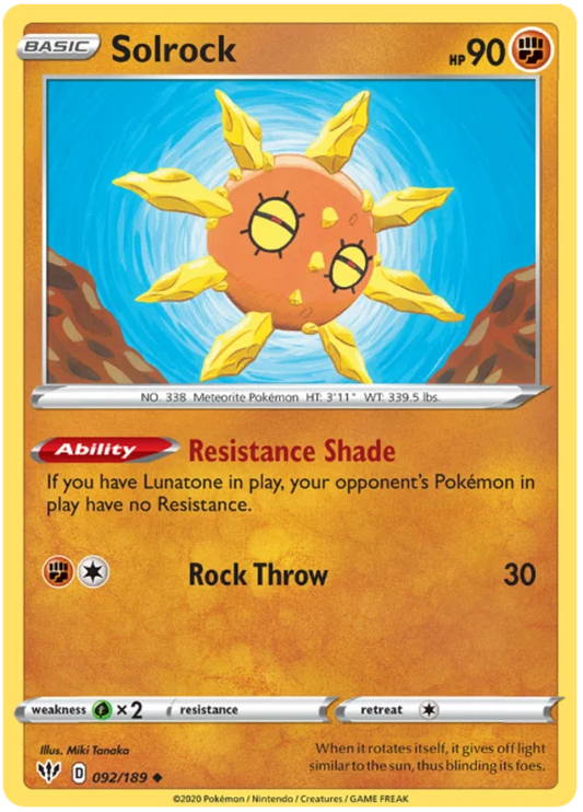 092/189 Solrock (Darkness Ablaze) Pokemon card (English)