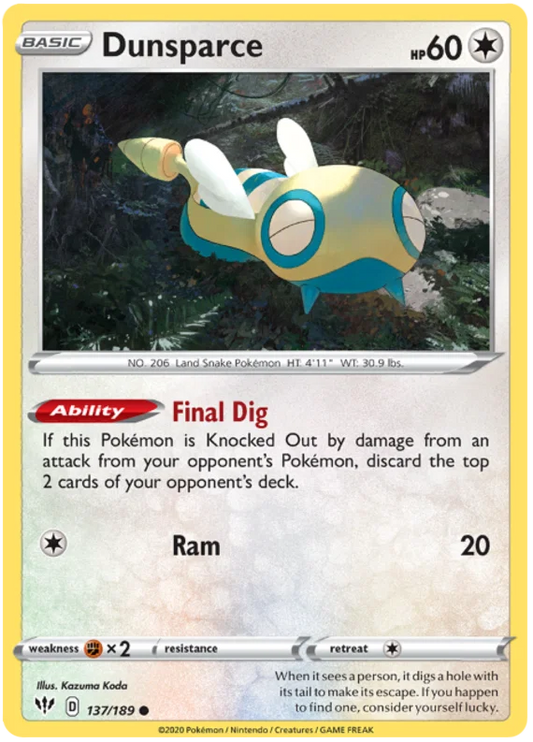 137/189 Dunsparce (Darkness Ablaze) Pokemon card (English)