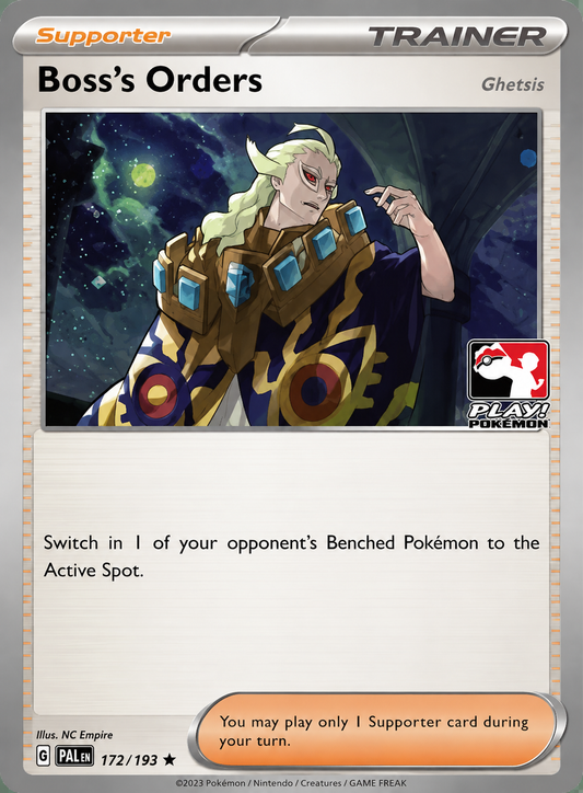 172/193 Boss’s Orders (Ghetsis) (Play! Pokémon Prize Pack Series 4 Stamped) - Paldea Evolved - Pokémon card (English)