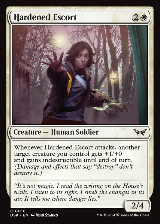 Magic the gathering (Plains) Hardened Escort #0016 - Duskmourn: House of Horror - MTG Card (English) Common